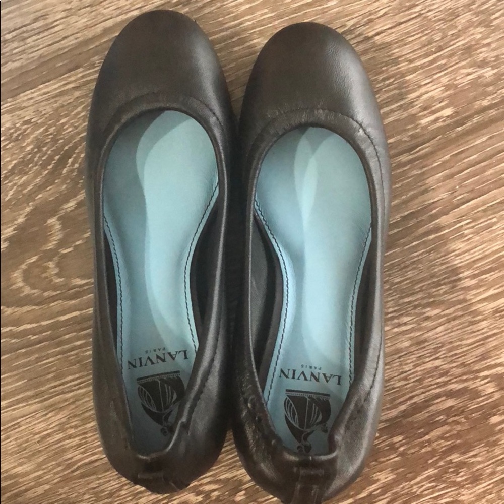 Lanvin black soft leather block heel pump with box